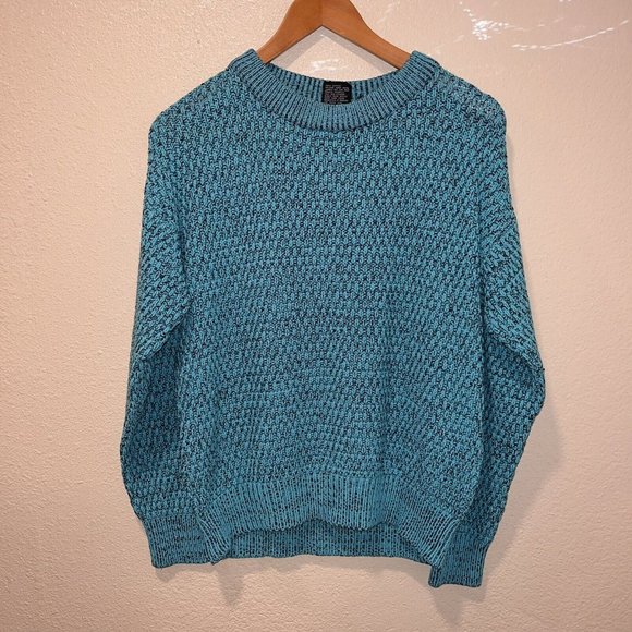 VTG 80s Retro Spettro Casual Crew neck Sweater Small Turquoise Blue Loose Knit - Picture 2 of 7